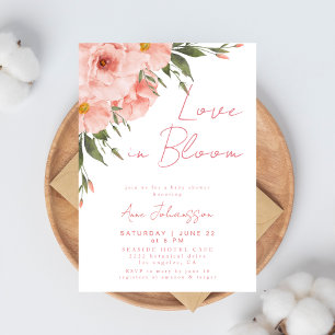 Invitation Fleurs d'amour Roses roses Fête de bébé fleurie