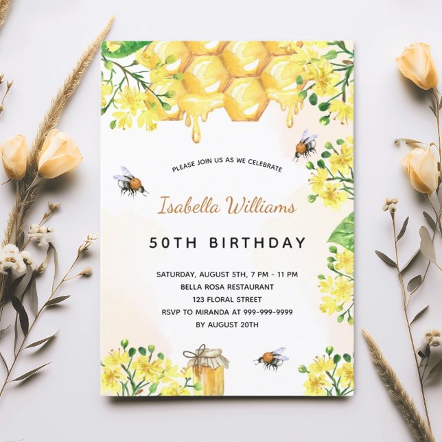 Invitation Fleurs d'anniversaire jaune élégant été adulte (Créateur téléchargé)