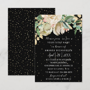 Invitation Fleurs d'anniversaire nuptiales Monnaie d'or Aquar