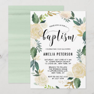 Invitation Fleurs d'aquarelle avec Parties scintillant d'or B