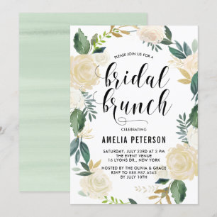 Invitation Fleurs d'aquarelle avec Parties scintillant d'or B