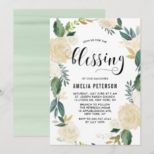 Invitation Fleurs d'aquarelle avec Parties scintillant d'or B