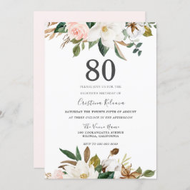 Invitation Fleurs d'aquarelle blanche et blanche 80e annivers