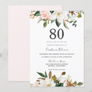 Invitation Fleurs d'aquarelle blanche et blanche 80e annivers