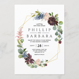 Invitation Fleurs d'aquarelle bleu Bordo