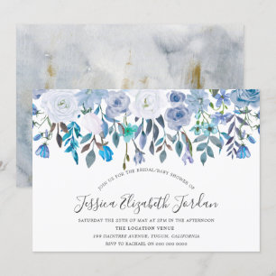 Invitation Fleurs d'aquarelle bleue Bébé ou Fête des mariées