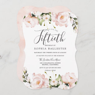 Invitation Fleurs d'aquarelle blush 50e fête d'anniversaire