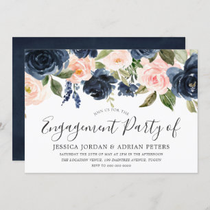 Invitation Fleurs d'aquarelle Blush & Navy