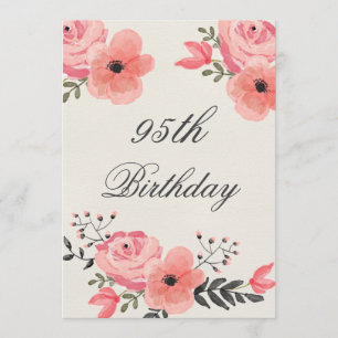 Invitation Fleurs d'aquarelle chic 95e anniversaire
