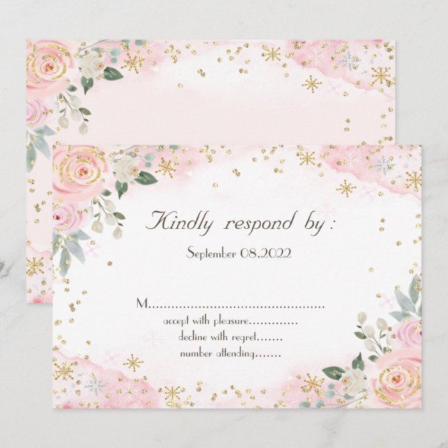 Invitation Fleurs d'aquarelle chic Fleurs de neige RSVP (Devant / Derrière)