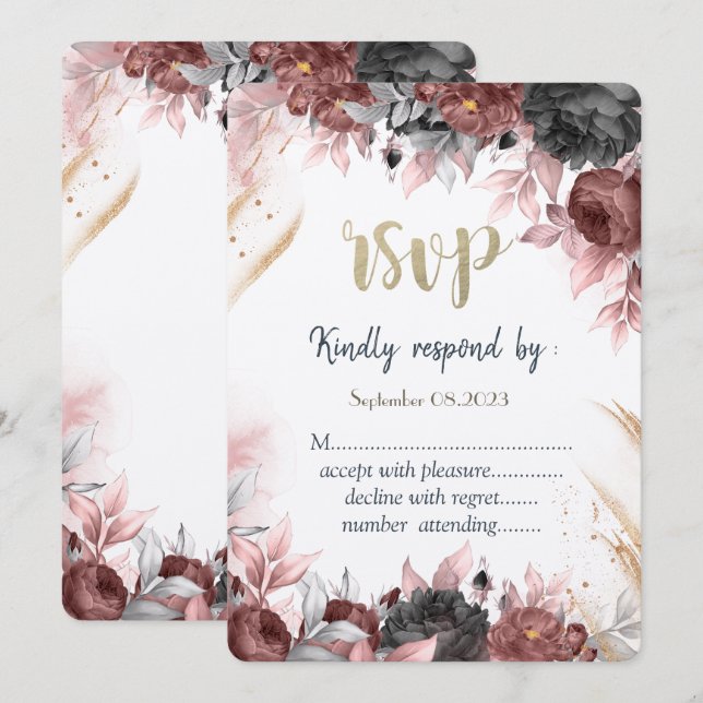 Invitation Fleurs d'aquarelle d'automne Mariage RSVP (Devant / Derrière)