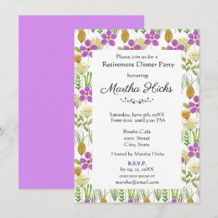 Invitation Fleurs d'aquarelle Dîner de retraite