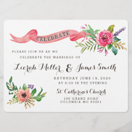 Invitation Fleurs d'aquarelle douces avec bannière