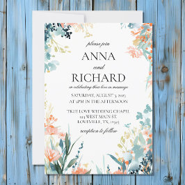 Invitation Fleurs d'aquarelle en Mariage des tons neutres pas