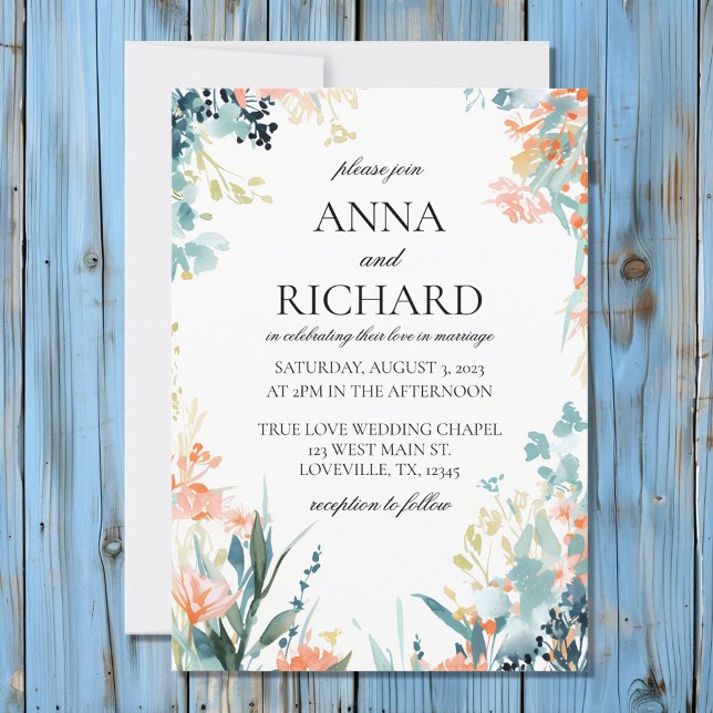 Invitation Fleurs d'aquarelle en Mariage des tons neutres pas (Créateur téléchargé)