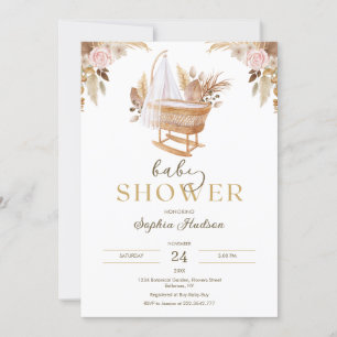 Invitation Fleurs d'aquarelle et Baby shower de laiton Pampas