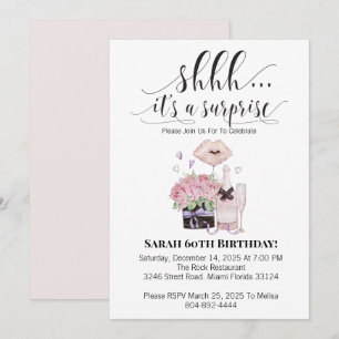 Invitation Fleurs d'aquarelle et champagne Anniversaire surpr
