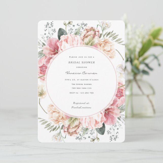 Invitation Fleurs d'aquarelle fleurie chic jardin de printemp (Debout devant)