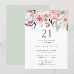 Invitation Fleurs d'aquarelle floue Élégante 21e anniversaire