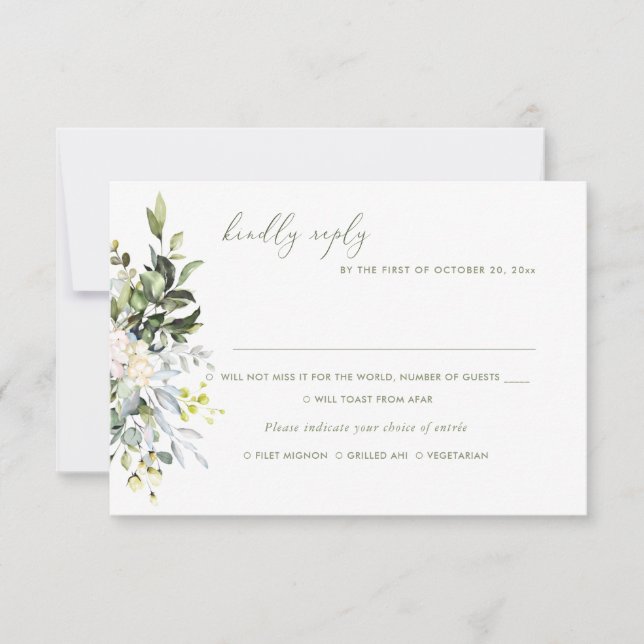 Invitation Fleurs d'aquarelle gomme bleue Eucalyptus, repas R (Devant)