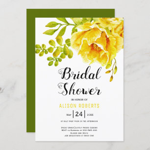 Invitation Fleurs d'aquarelle jaune mariage douche nuptiale