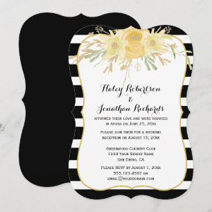 Invitation Fleurs d'aquarelle jaune Mariages d'or