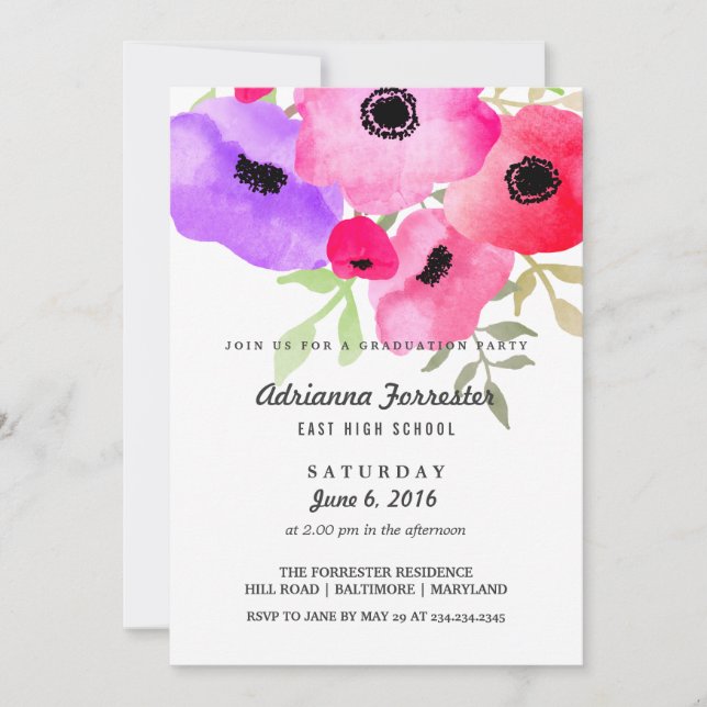 Invitation Fleurs d'aquarelle modernes (Devant)