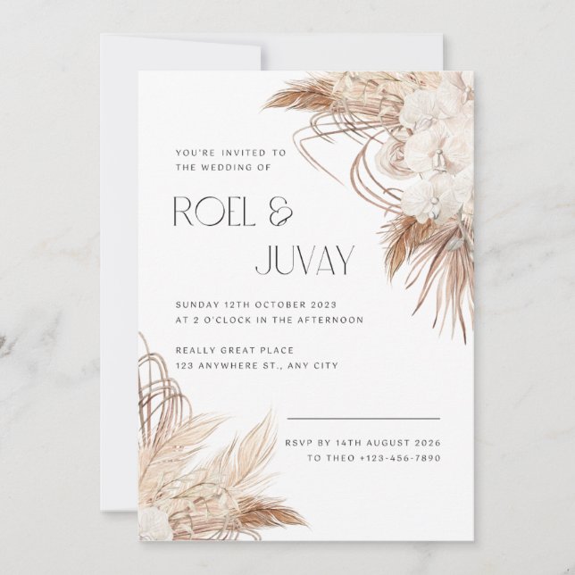 Invitation Fleurs d'aquarelle neutres Brown Boho (Devant)