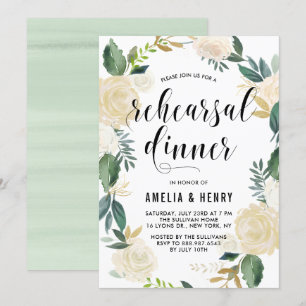 Invitation Fleurs d'aquarelle Parties scintillant d'or Dîner 