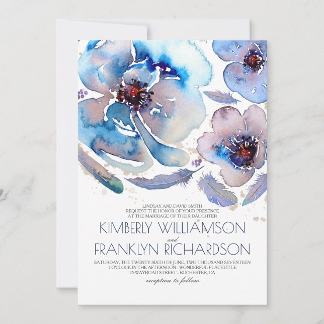 Invitation Fleurs d'aquarelle romantiques Mariage de saumons  (Devant)