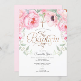 Invitation Fleurs d'aquarelle rose, Élégant, Baptême de fille