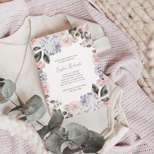 Invitation Fleurs d'aquarelle rose et violet Baby shower