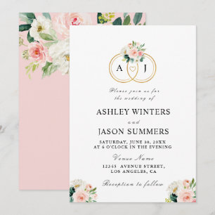 Invitation fleurs d'aquarelle rose moderne mariage