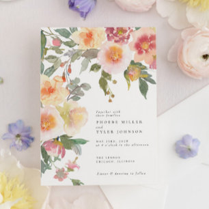 Invitation Fleurs d'aquarelle rose pâle Fleurs de fleurs Mari