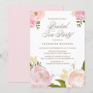 Invitation Fleurs d'aquarelle rose romantique Fête de thé nup