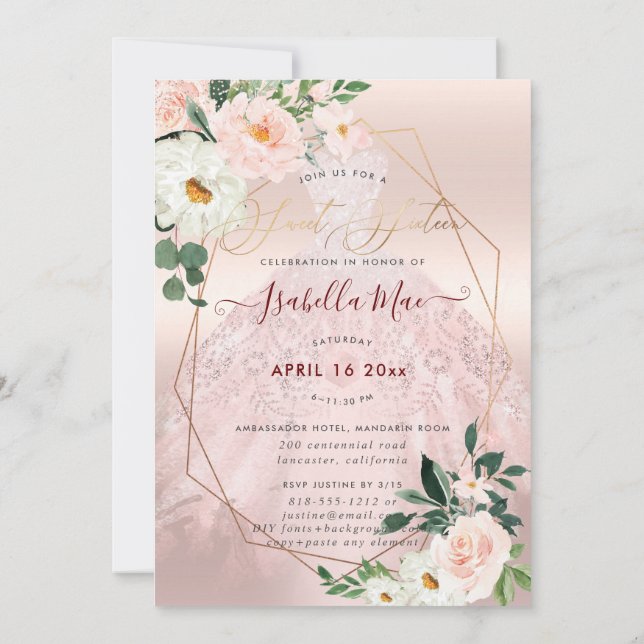 Invitation Fleurs d'aquarelle Roses à crème blanche sweet six (Dos)