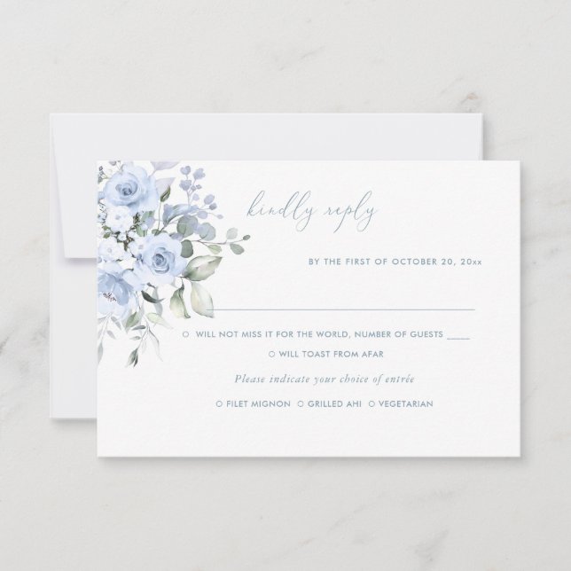 Invitation Fleurs d'aquarelle Roses bleu foncé, Repas RSVP (Devant)