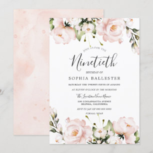 Invitation Fleurs d'aquarelle rousse 90e fête d'anniversaire