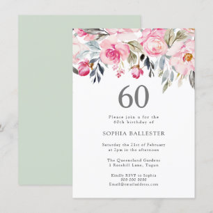 Invitation Fleurs d'aquarelle rousse élégant 60e anniversaire