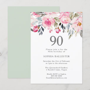 Invitation Fleurs d'aquarelle rousse Elégant 90e anniversaire