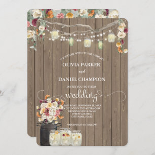 Invitation Fleurs d'aquarelle rustiques Mason Jar