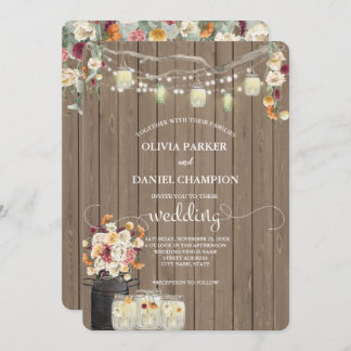 Invitation Fleurs d'aquarelle rustiques Mason Jar