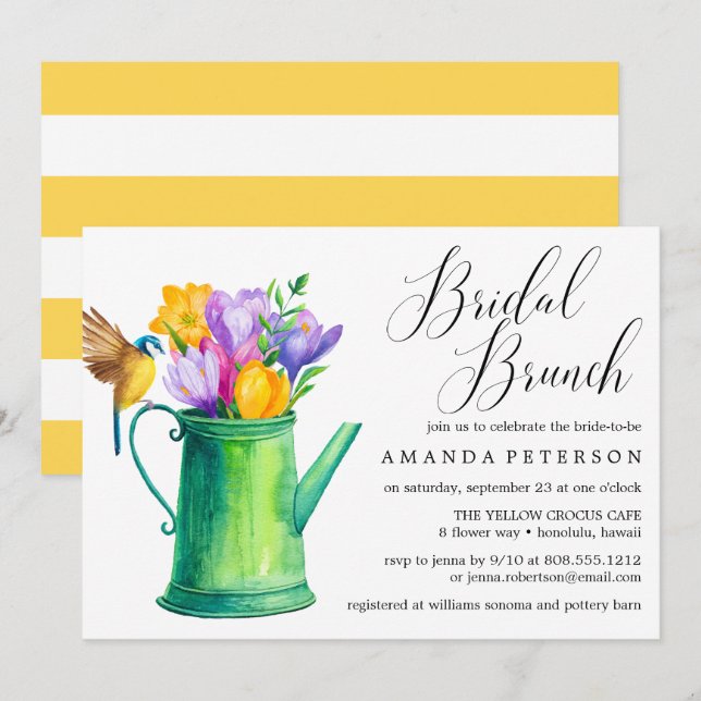 Invitation Fleurs d'aquarelle tendance mariage Brunch nuptial (Devant / Derrière)