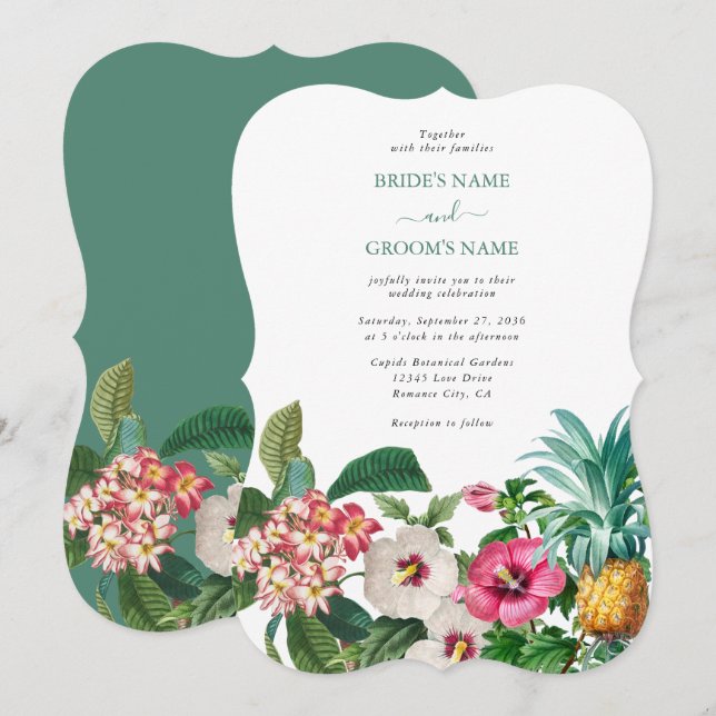 Invitation Fleurs d'aquarelle tropicale et Mariage de verdure (Devant / Derrière)