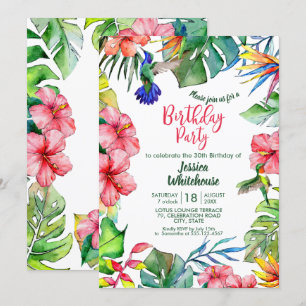 Invitation Fleurs d'aquarelle tropicale hawaïenne Anniversair