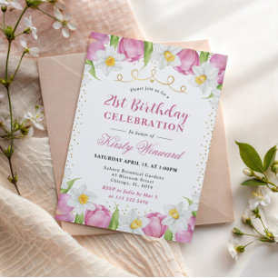 Invitation Fleurs d'aquarelle Tulipes roses et jonquilles Ann