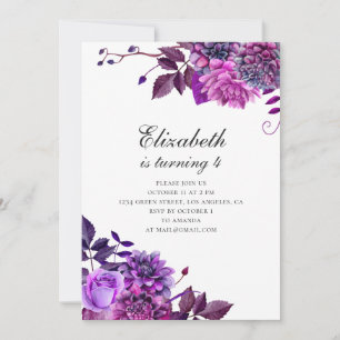 Invitation Fleurs d'aquarelle violet. Fête d'anniversaire flo