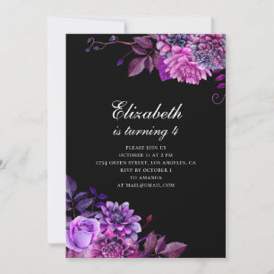 Invitation Fleurs d'aquarelle violet. Fête d'anniversaire noi