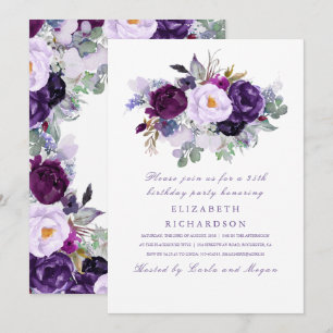 Invitation Fleurs d'aquarelle violette Fête d'Anniversaire ro