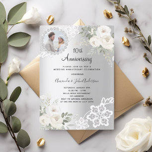 Invitation Fleurs d'argent photo 10e anniversaire de mariage
